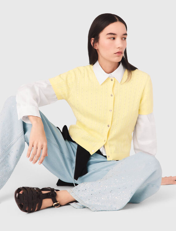 Cardigan with rhinestone neck - Sweaters & Cardigans - MAJE