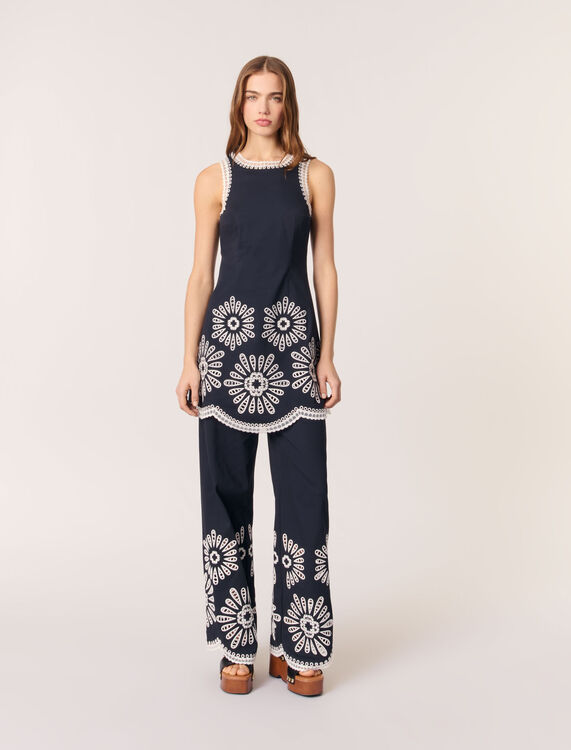 Short dress with crochet details : Dresses color Navy