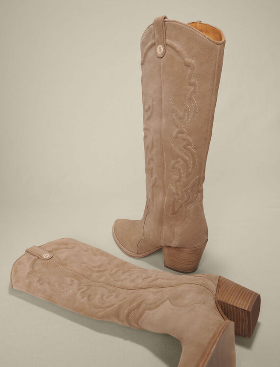 Embroidered leather cowboy boots -  - MAJE