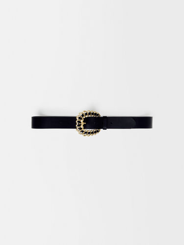 Belt with diamanté buckle : Belts color Black