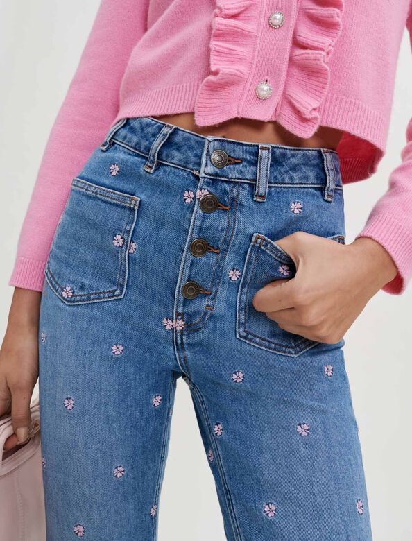 Jeans with daisy embroidery : Trousers & Jeans color 