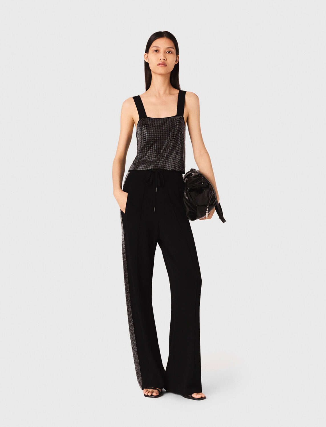 Strappy diamanté knit top - Tops - MAJE