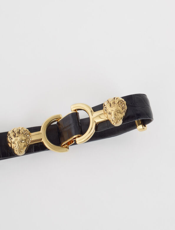 Embossed leather and lion horsebit belt : Other Accessories color Black