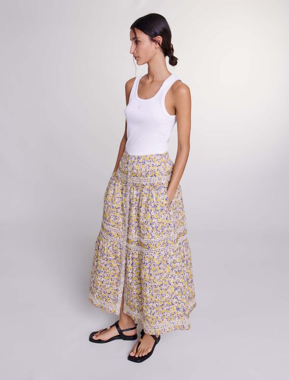 Long floral embroidered skirt -  - MAJE
