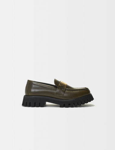 Leather platform loafers : Sling-Back & Sandals color Khaki
