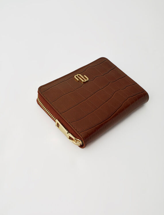 Croc-effect embossed leather wallet - Small leather goods - MAJE