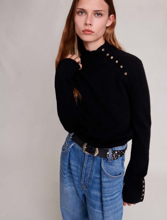 Cashmere jumper with gold snap buttons - 30% Off - MAJE