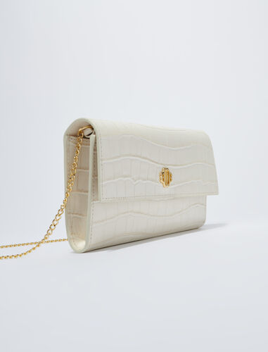 Croc-effect embossed leather bag : Small leather goods color Vanilla Ecru