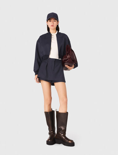 Zipped mixed wool bomber : Blazers & Jackets color Navy
