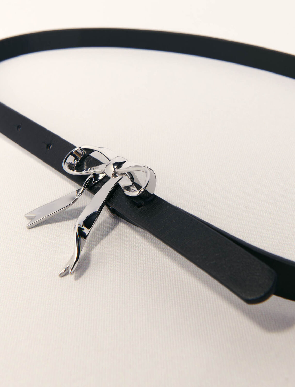 Slim leather bow belt : Belts color Black