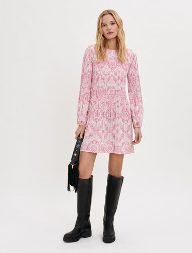 Printed pleated dress : Dresses color Pink cashmere
