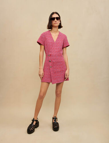 Short tweed dress with open back : Dresses color Fuchsia
