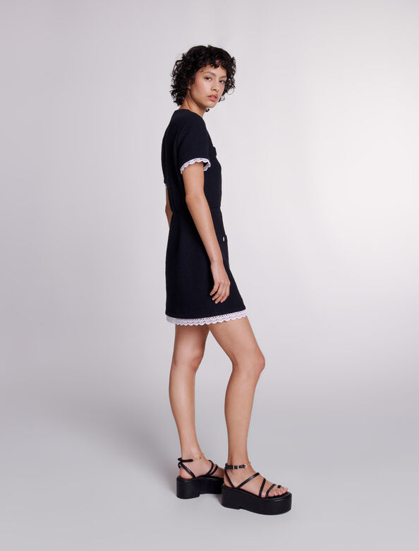 Short tweed dress with trim : Dresses color Black