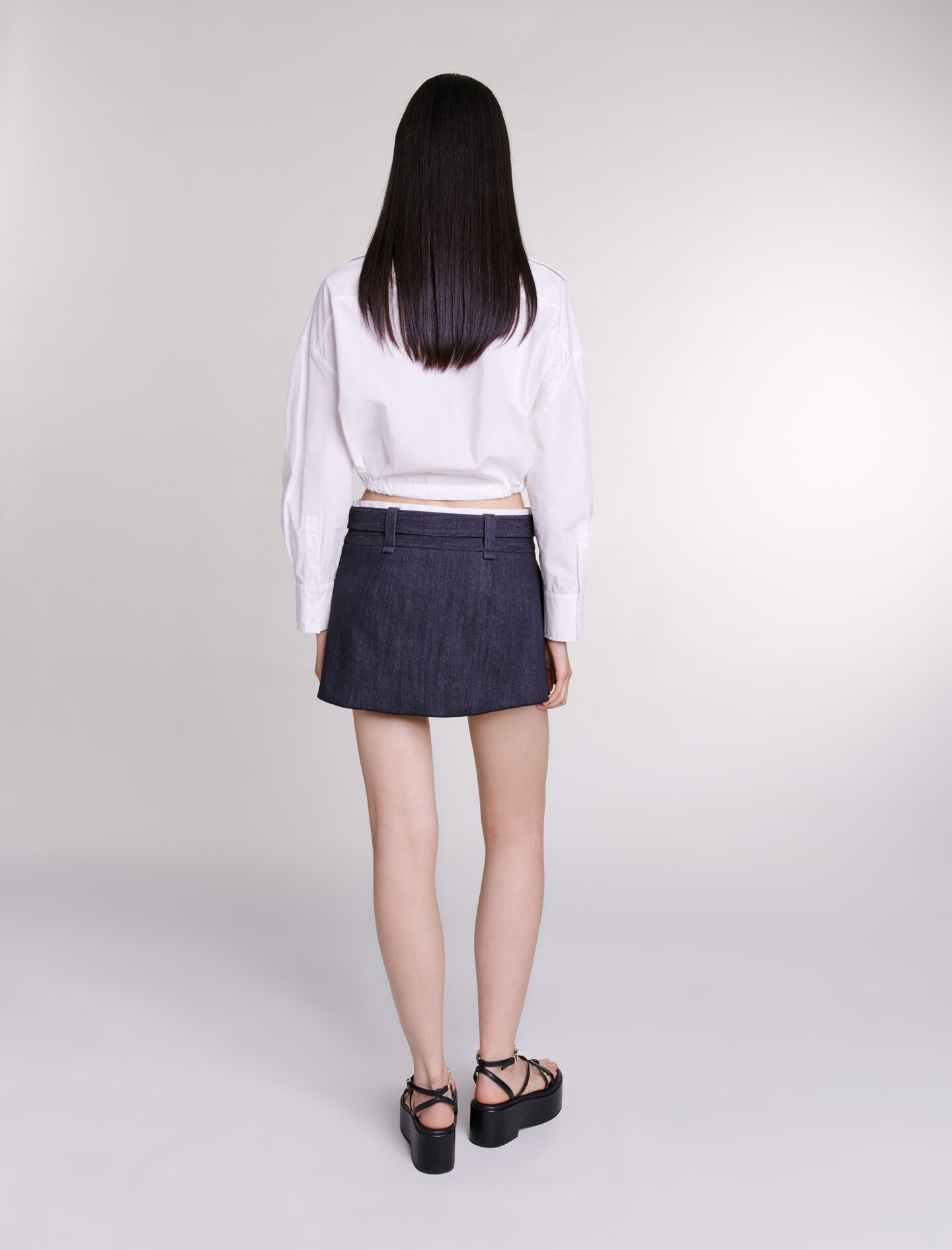 224JINIMI Black denim-effect mini skirt - Skirts & Shorts - Maje.com