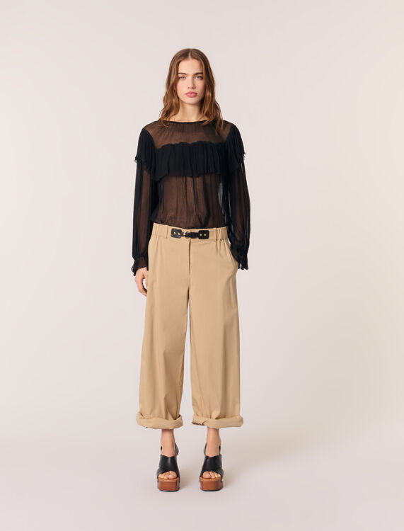 Ruffled chiffon top : Tops color Black