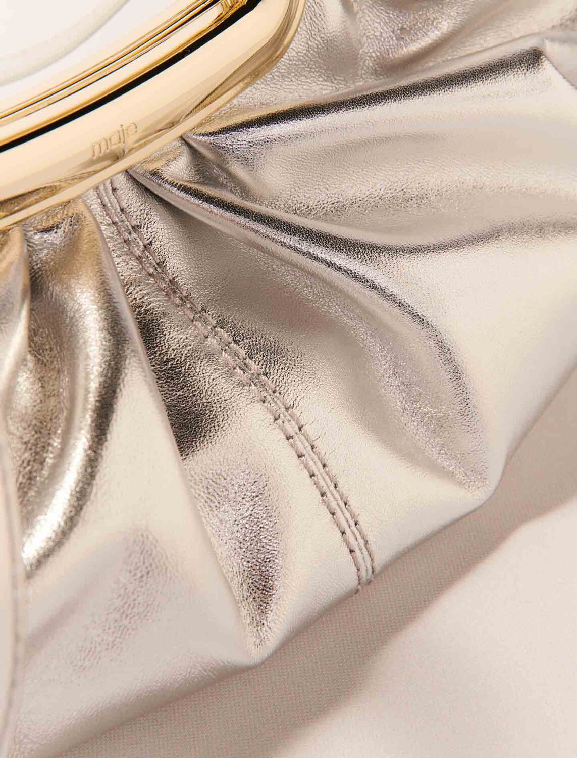 Metal handle metal leather clutch -  - MAJE