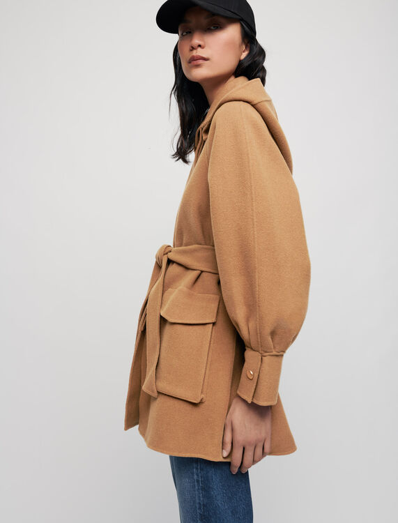 Double-faced wool blend belted coat - Coats & Jackets - MAJE