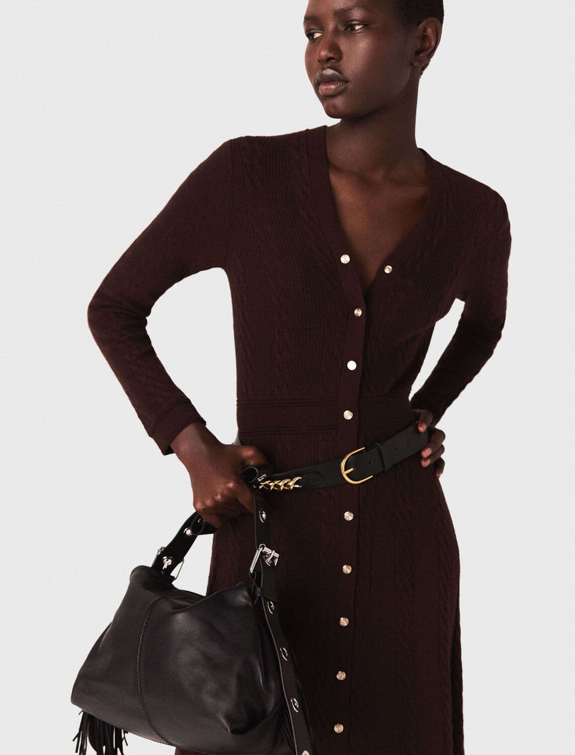 Knit maxi dress with buttons : Dresses color brown
