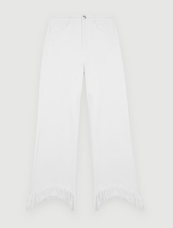 Straight-leg jeans, ripped at bottom : Trousers & Jeans color White