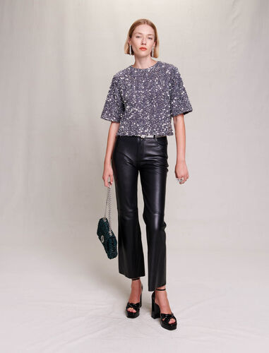 Sequinned velvet top : Tops color Silver