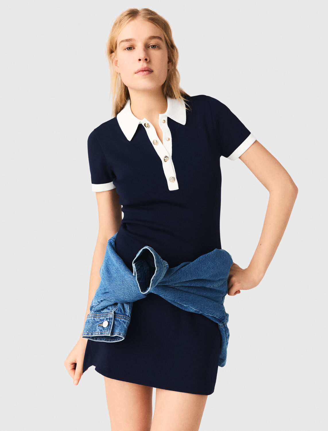 Contrast-trim polo dress : Dresses color Navy