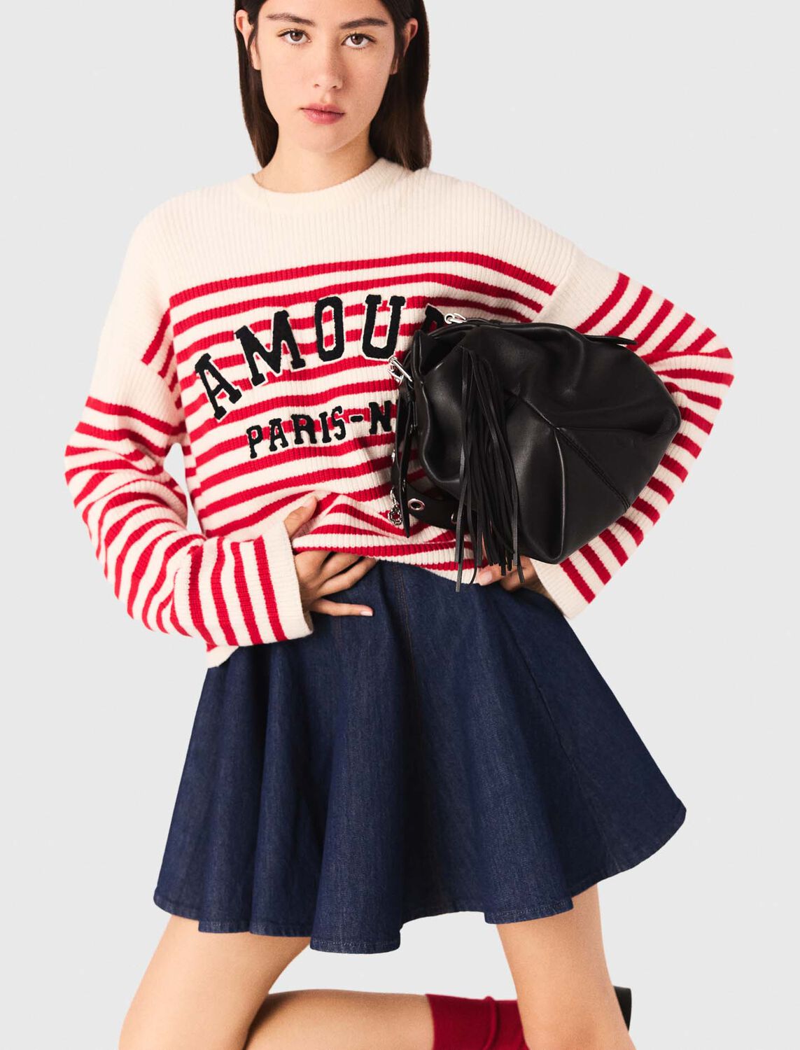 Striped rib knit jumper : Sweaters & Cardigans color Ecru /Red