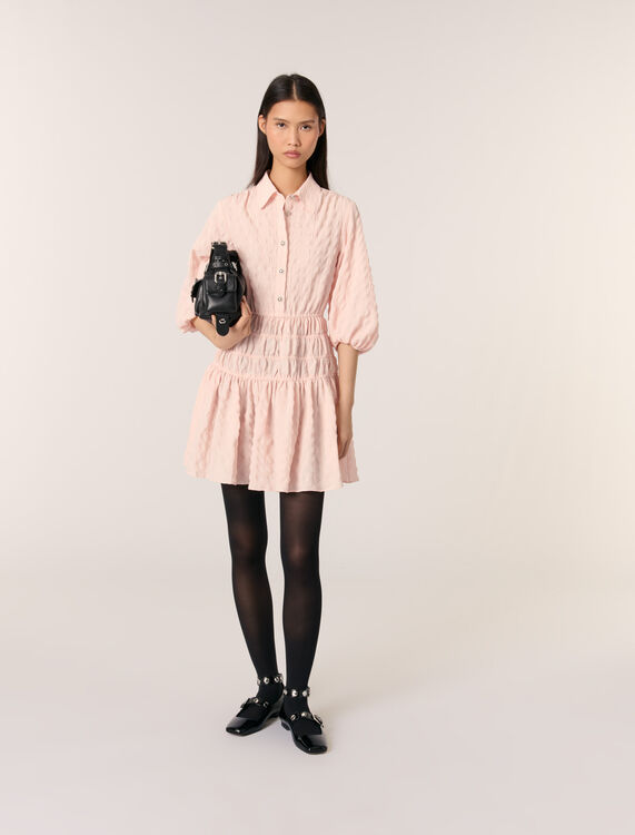 Short satin-effect pleated dress : Dresses color Navy