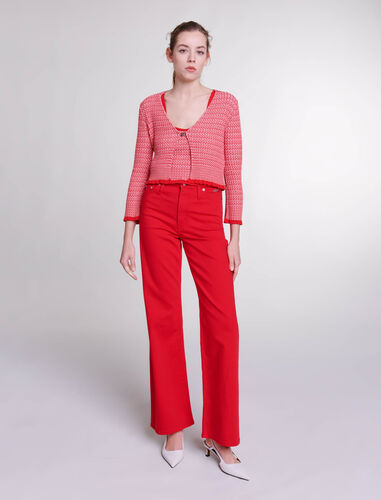 Herringbone knit twin set : Tops color Red