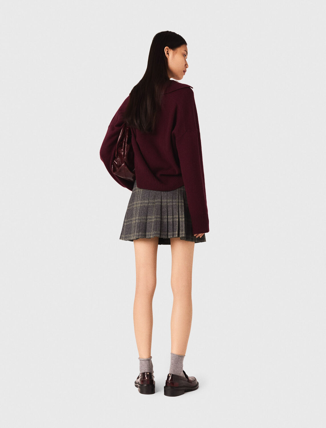 Short pleated checked skirt : Skirts & Shorts color Grey