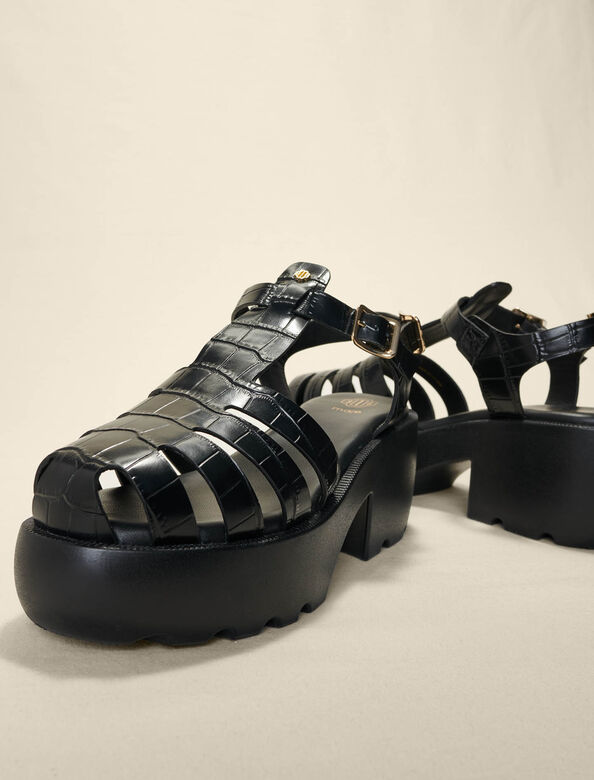Leather sandals with tread : Sling-Back & Sandals color Black