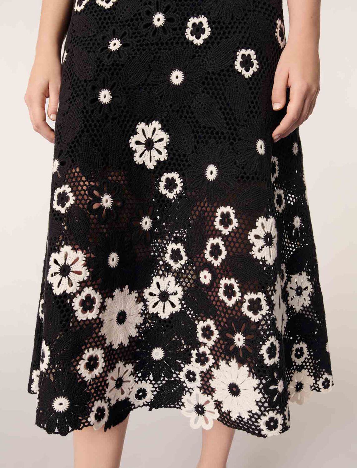 Floral crochet maxi dress : Dresses color Black / White