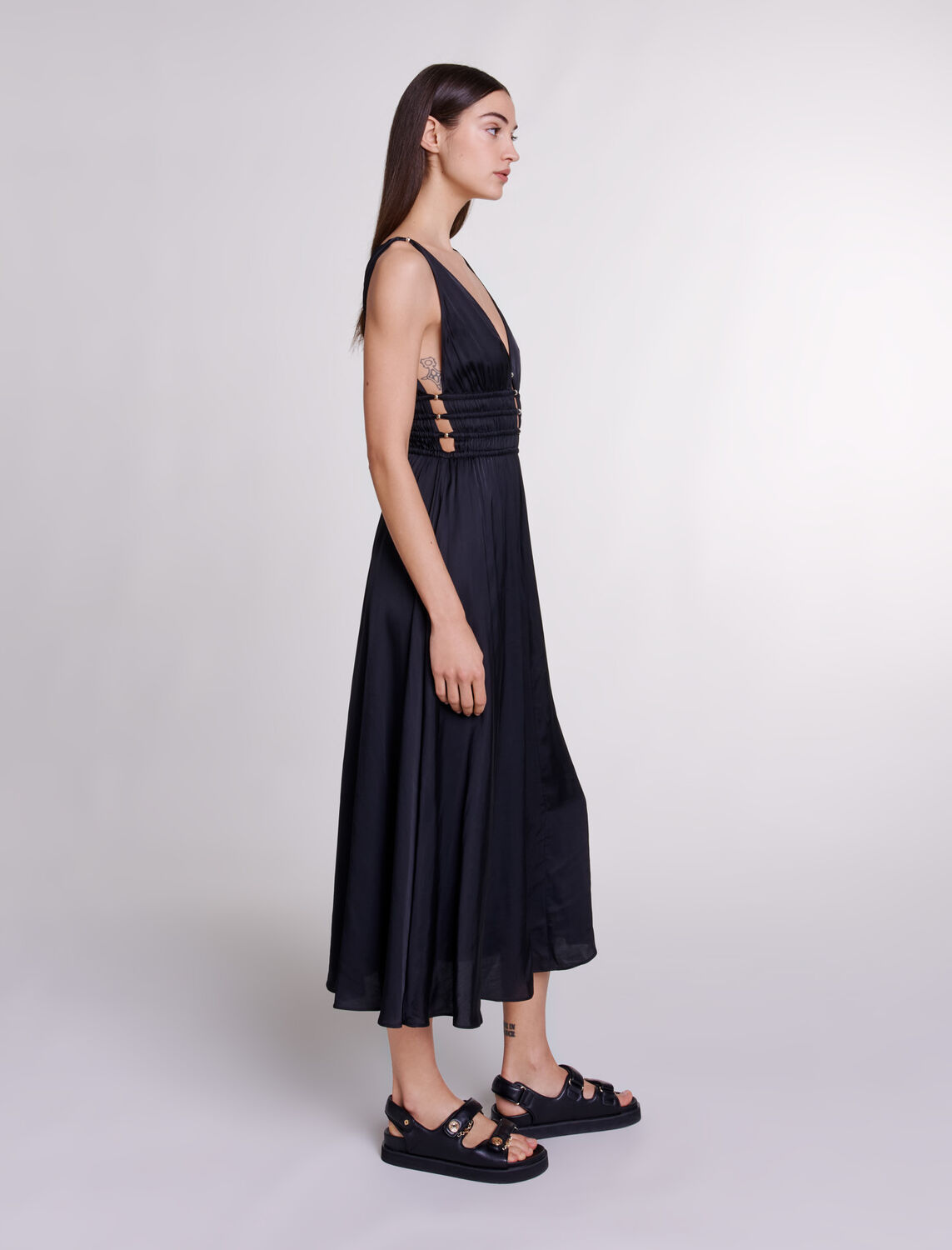 Openwork satin-effect dress - Dresses - MAJE