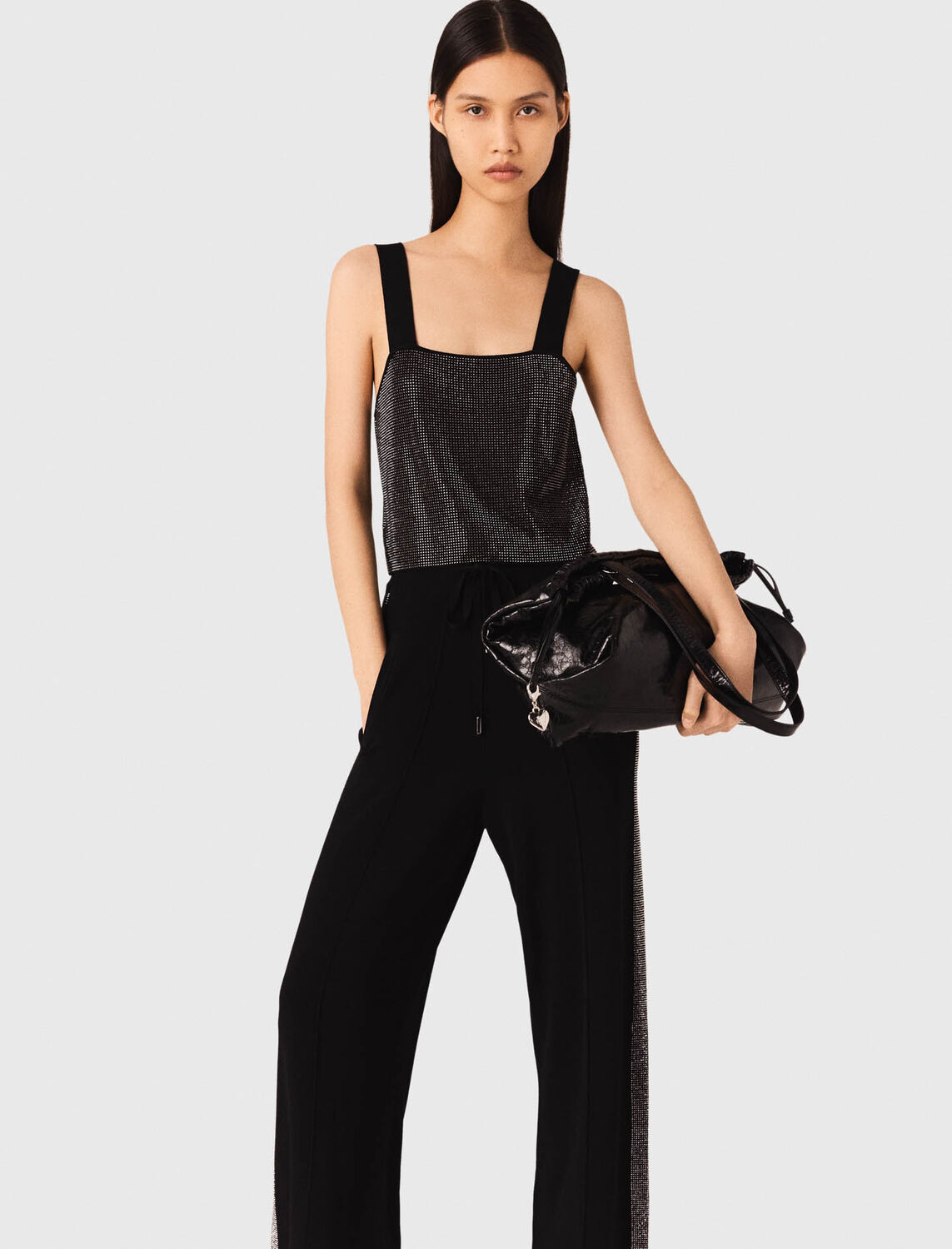 Strappy diamanté knit top : Tops color Black