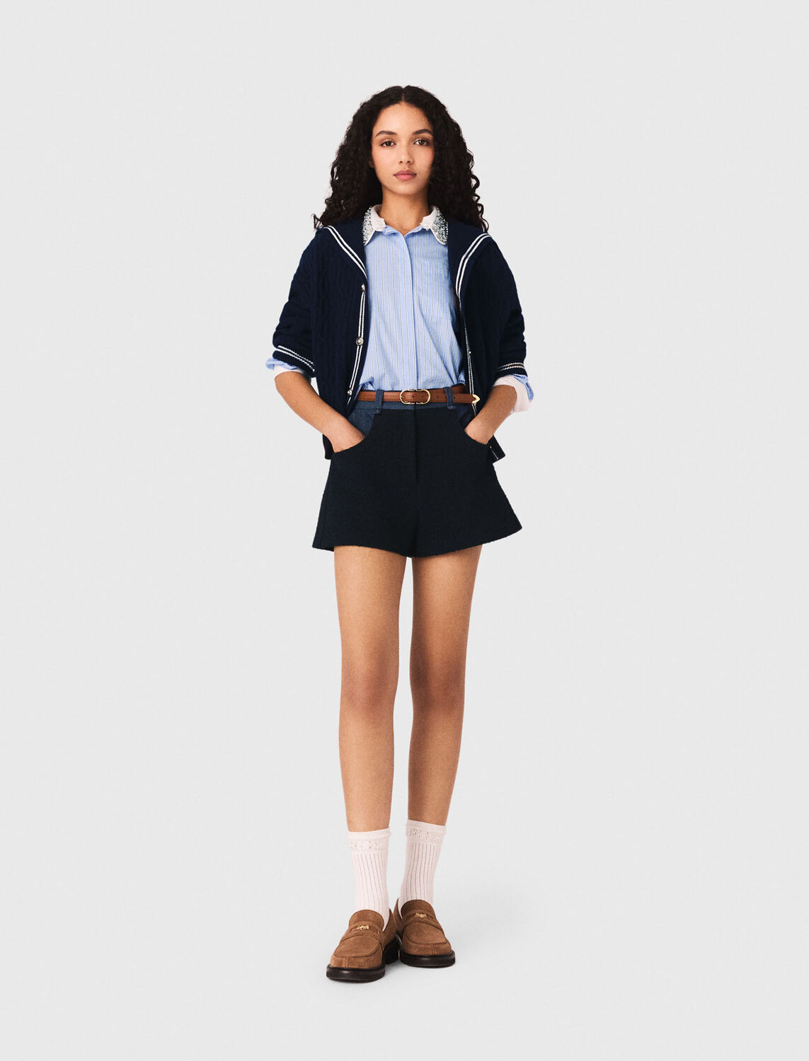 Tweed shorts with denim details - Skirts & Shorts - MAJE