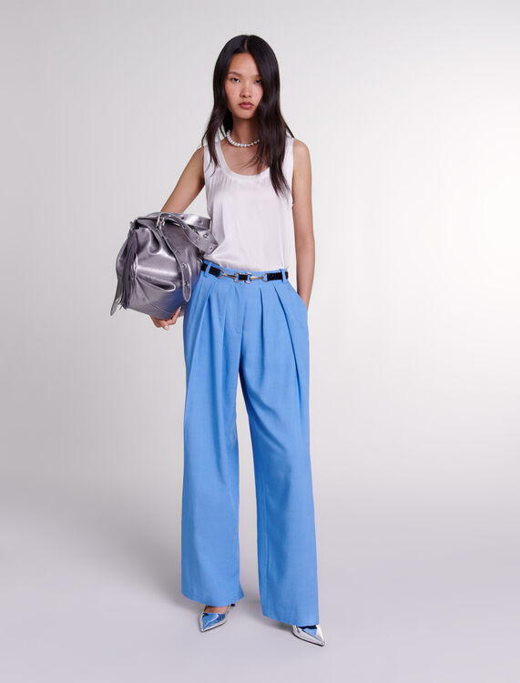 Wide-leg suit trousers with pleats : null color Blue