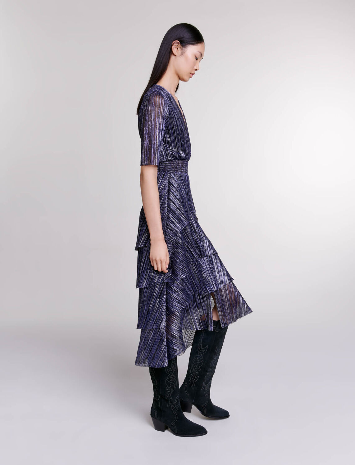 Full lamé dress with ruffles - 30% Off - MAJE