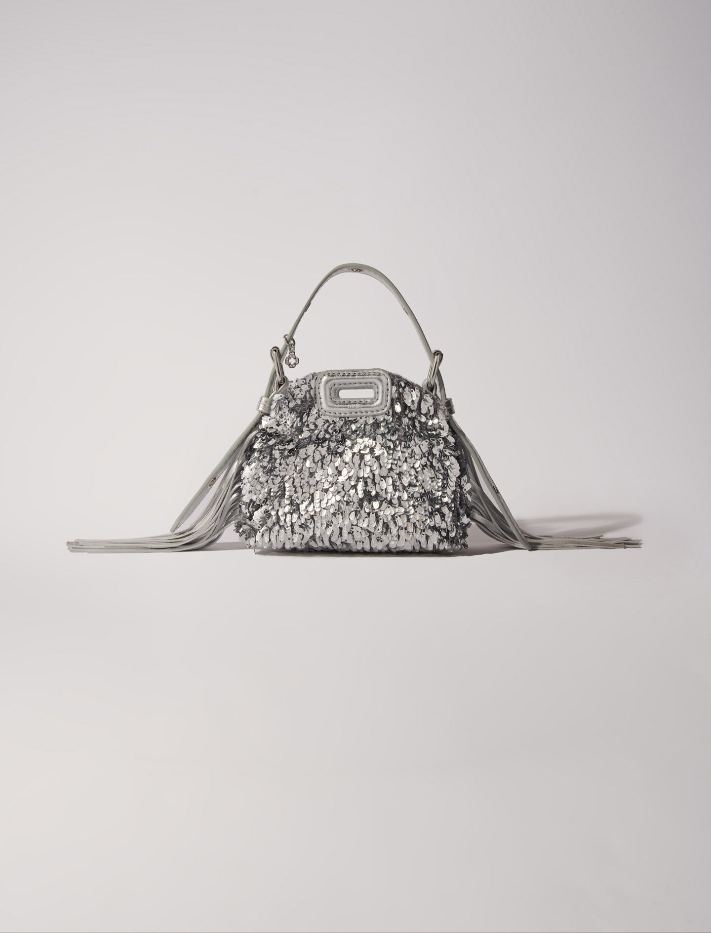 124MISSMNANOMETALSEQUINS Miss M Nano bag with silver sequins - M Bag -  Maje.com