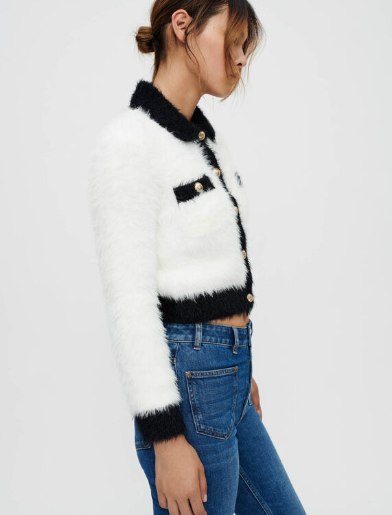 Contrasting fluffy knit cardigan - Cardigans & Sweaters - MAJE