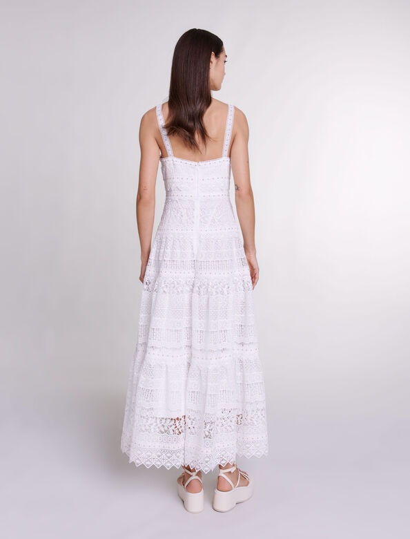 Crochet-knit maxi dress : Dresses color White