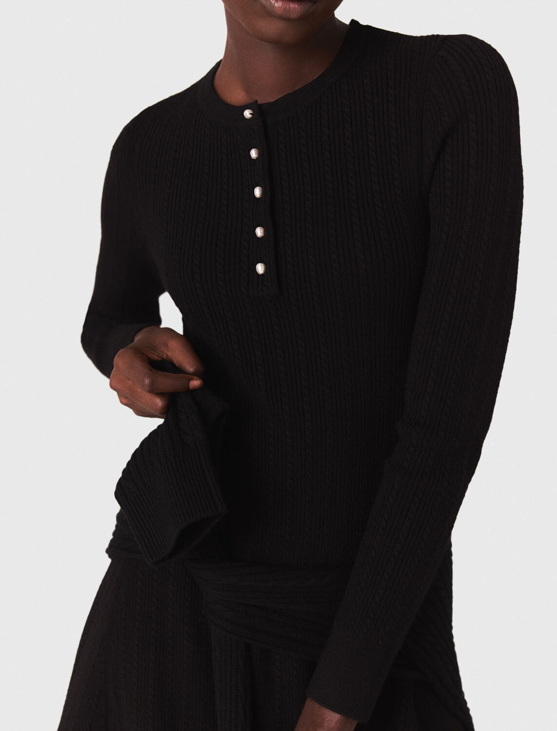 Short beaded-collar knit dress : Dresses color Black