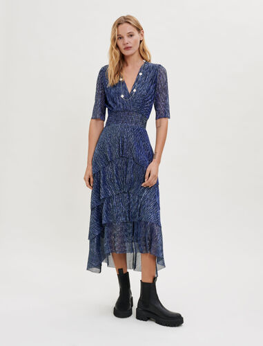 Stretch lurex ruffle dress : View All color Navy