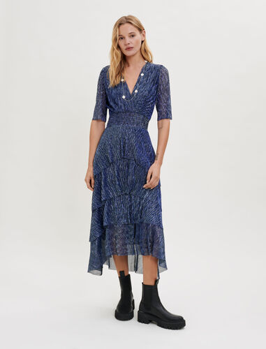 蓝色荷叶边连衣裙 : Dresses 顏色 深蓝色/NAVY