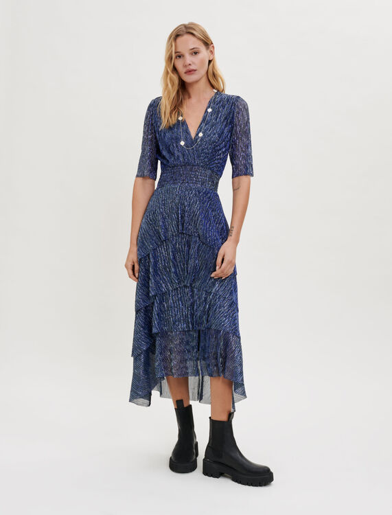Stretch lurex ruffle dress : Evening capsule collection color Navy