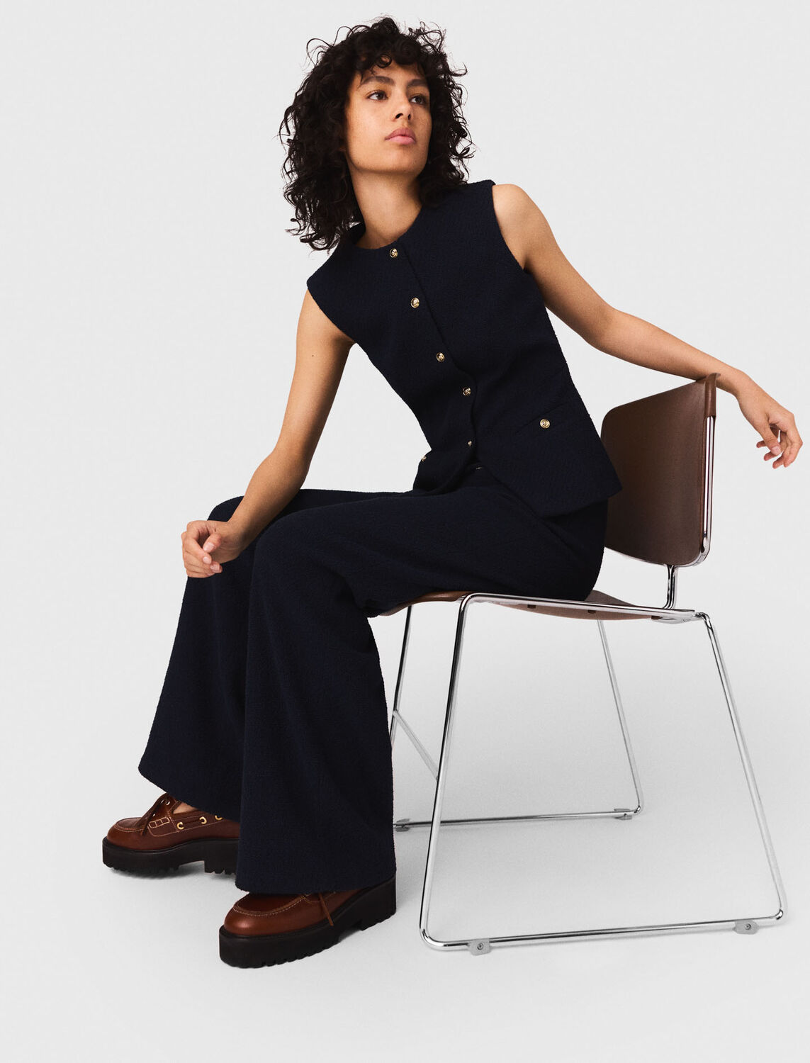 Straight-leg tweed trousers : Trousers & Jeans color Navy