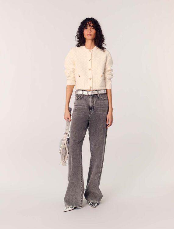 Short tweed-effect cardigan : Sweaters & Cardigans color Ecru