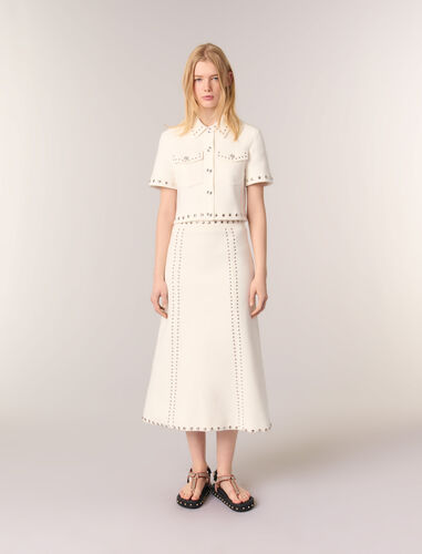 Knit midi skirt with studs : null color Ecru
