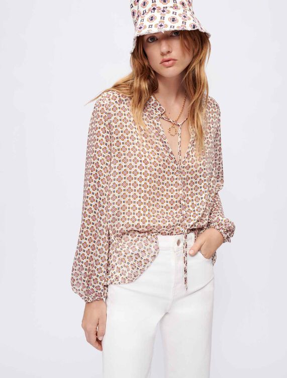 Flowing printed jacquard top -  - MAJE