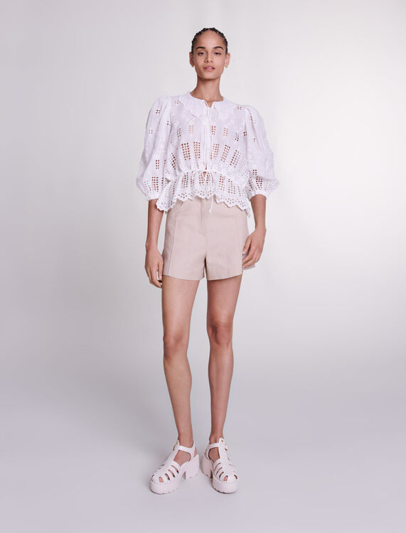 Embroidered ramie blouse : null color White