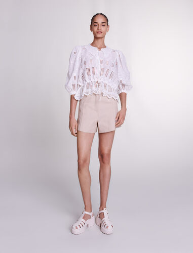 Embroidered ramie blouse : Shirts color White