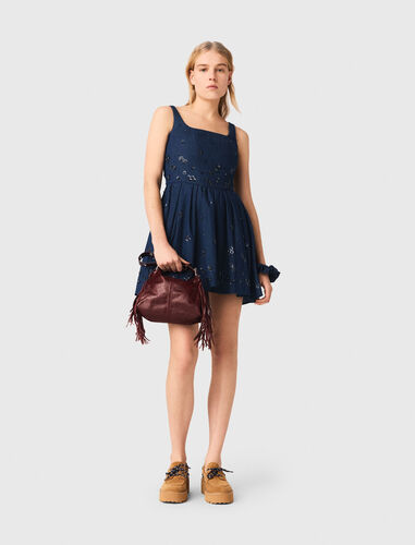 Flared embroidered denim dress : Dresses color Navy